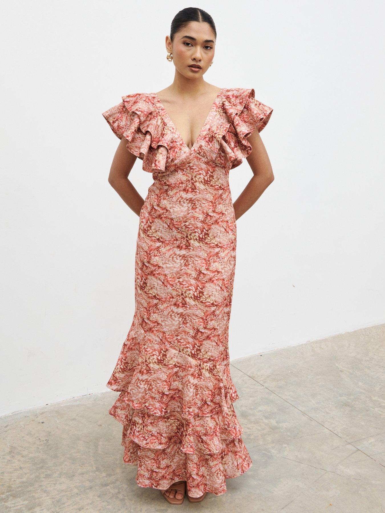 Pretty Lavish Alani V Neck Ruffle Maxi Dress - Multi