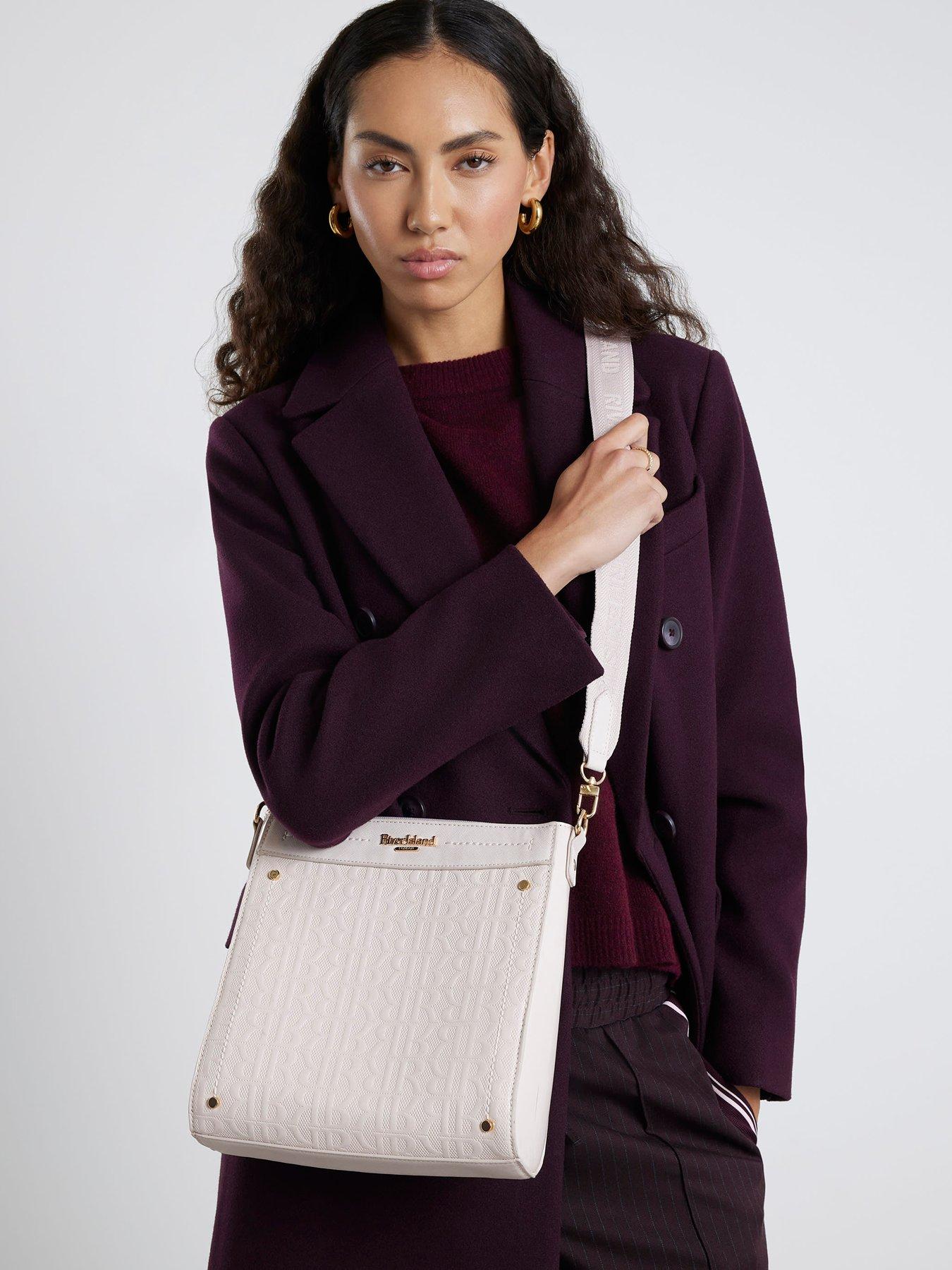 River Island Patent Monogram Messenger - Cream