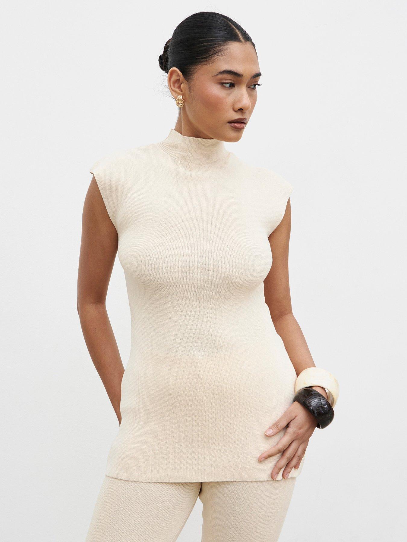 Pretty Lavish Ashlyn High Neck Knit Co-ord Top - Cream