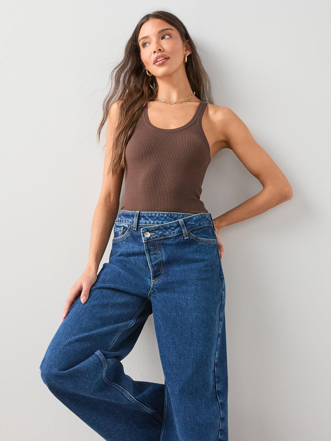 The Very Collection Wrap Front Wide Leg Jeans - Dark Wash