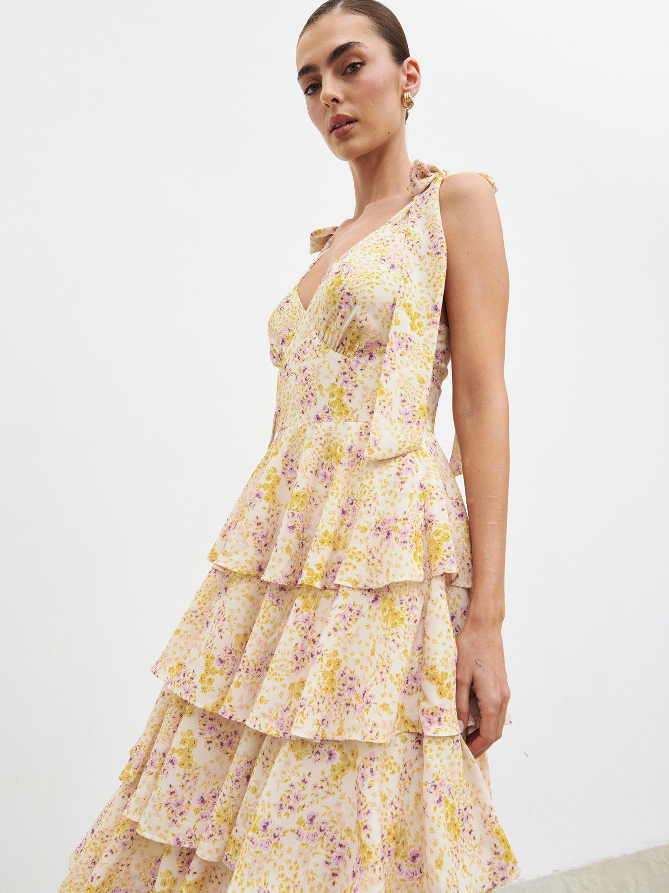 Pretty Lavish Fiore Tie Ruffle Midaxi Dress - Ditsy Floral