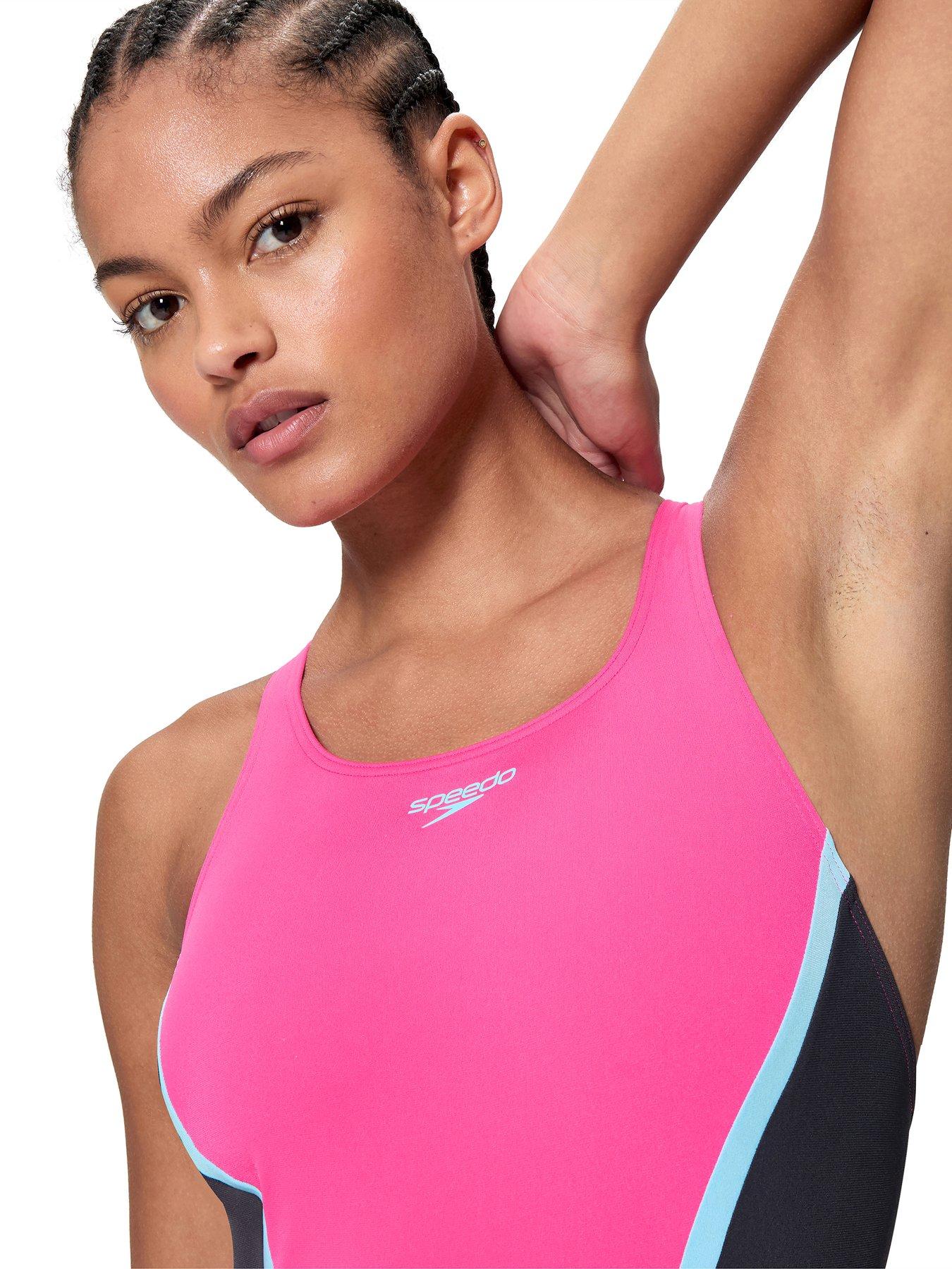 Image 4 of 5 of Speedo Womens Solid Splice Medalist One Piece - Pink