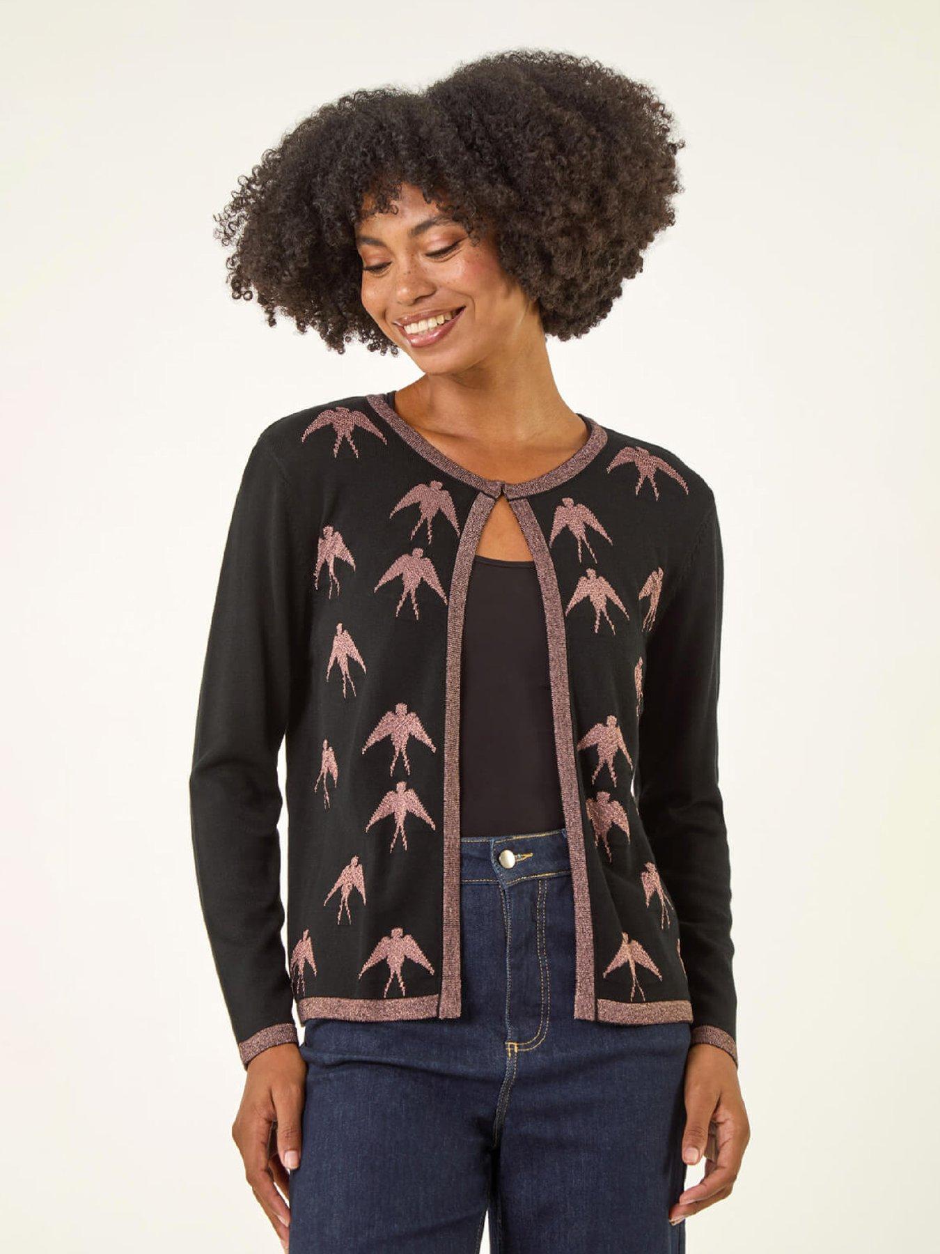 roman-metallic-print-knit-cardigan-blackfront