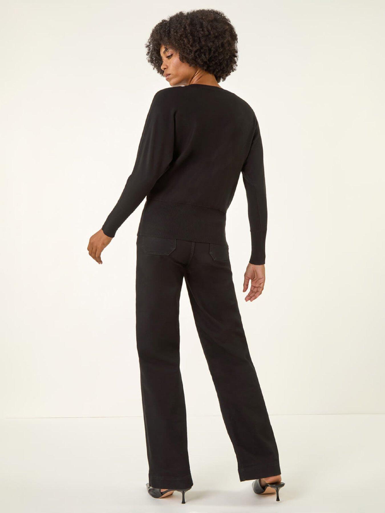 Image 2 of 5 of Roman Sequin Floral Embroidered Knit Jumper - Black