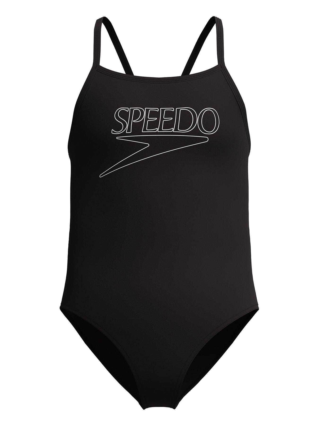 Speedo Girls Endurance+ Logo Thinstrap One Piece - Dark Grey