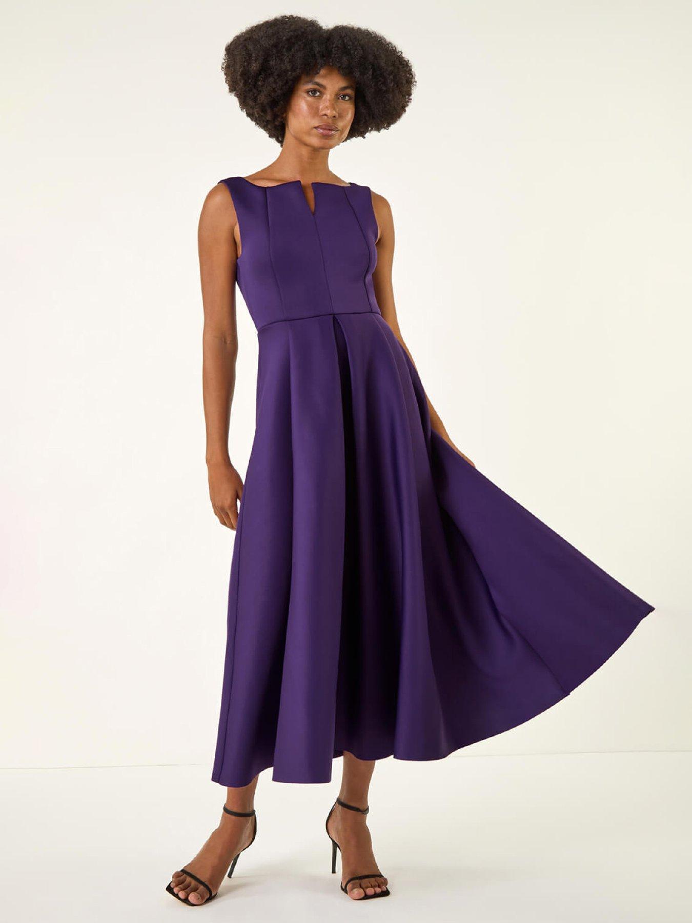 Roman Notch Neck Premium Stretch Dress - Purple