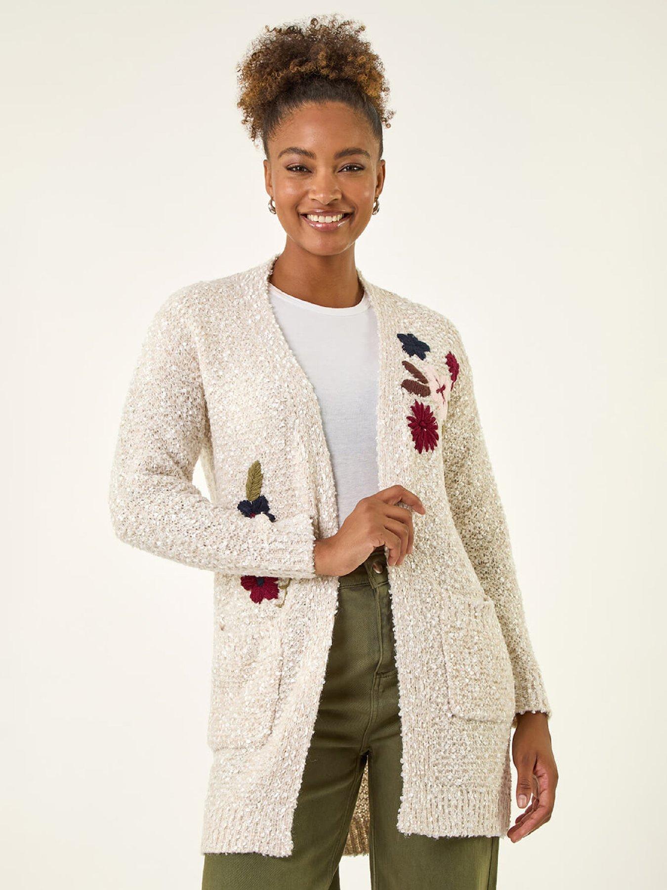 Roman Embroidered Floral Knit Cardigan - Ivory