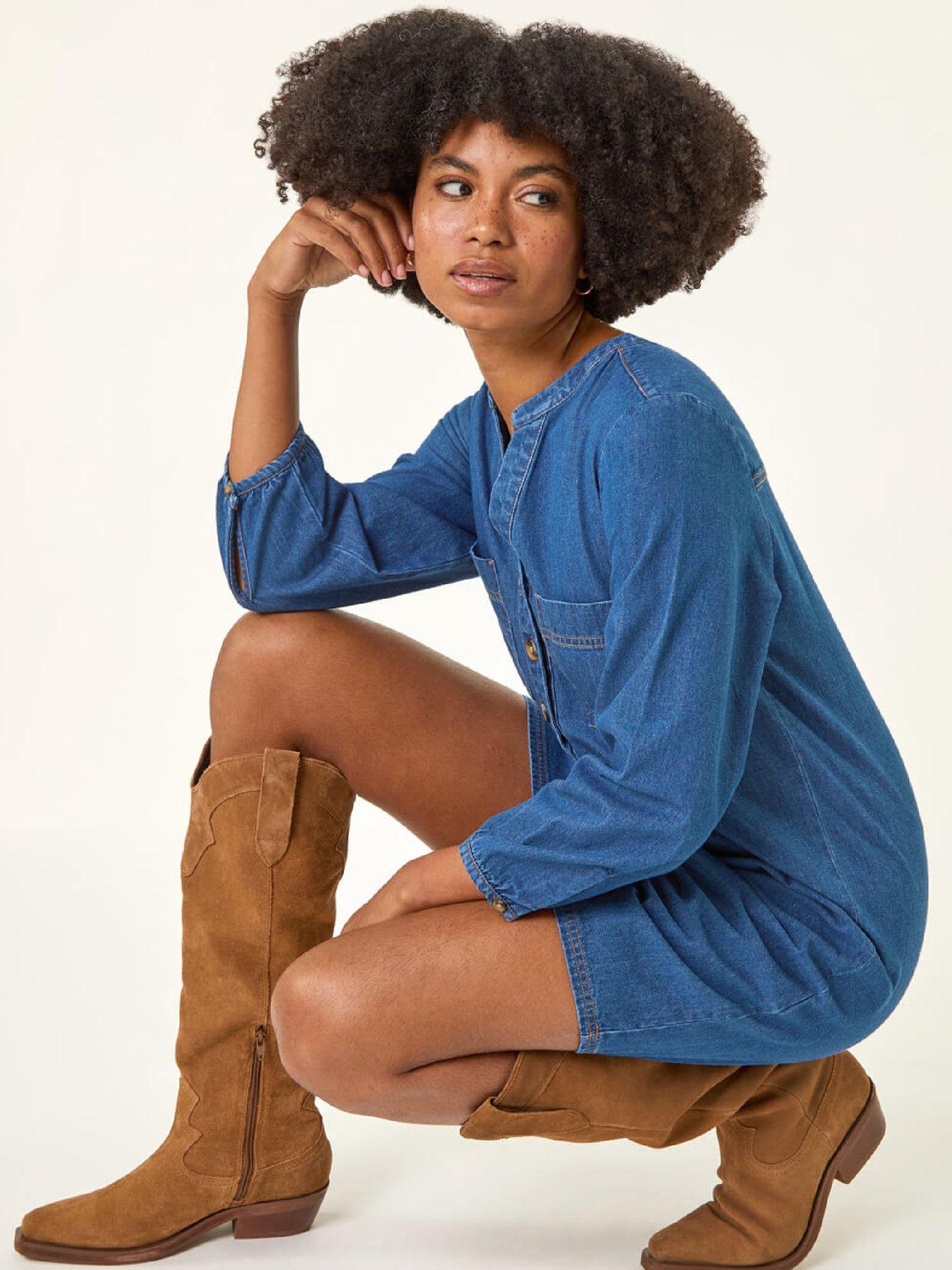 roman-cotton-denim-button-shift-dress-denimoutfit