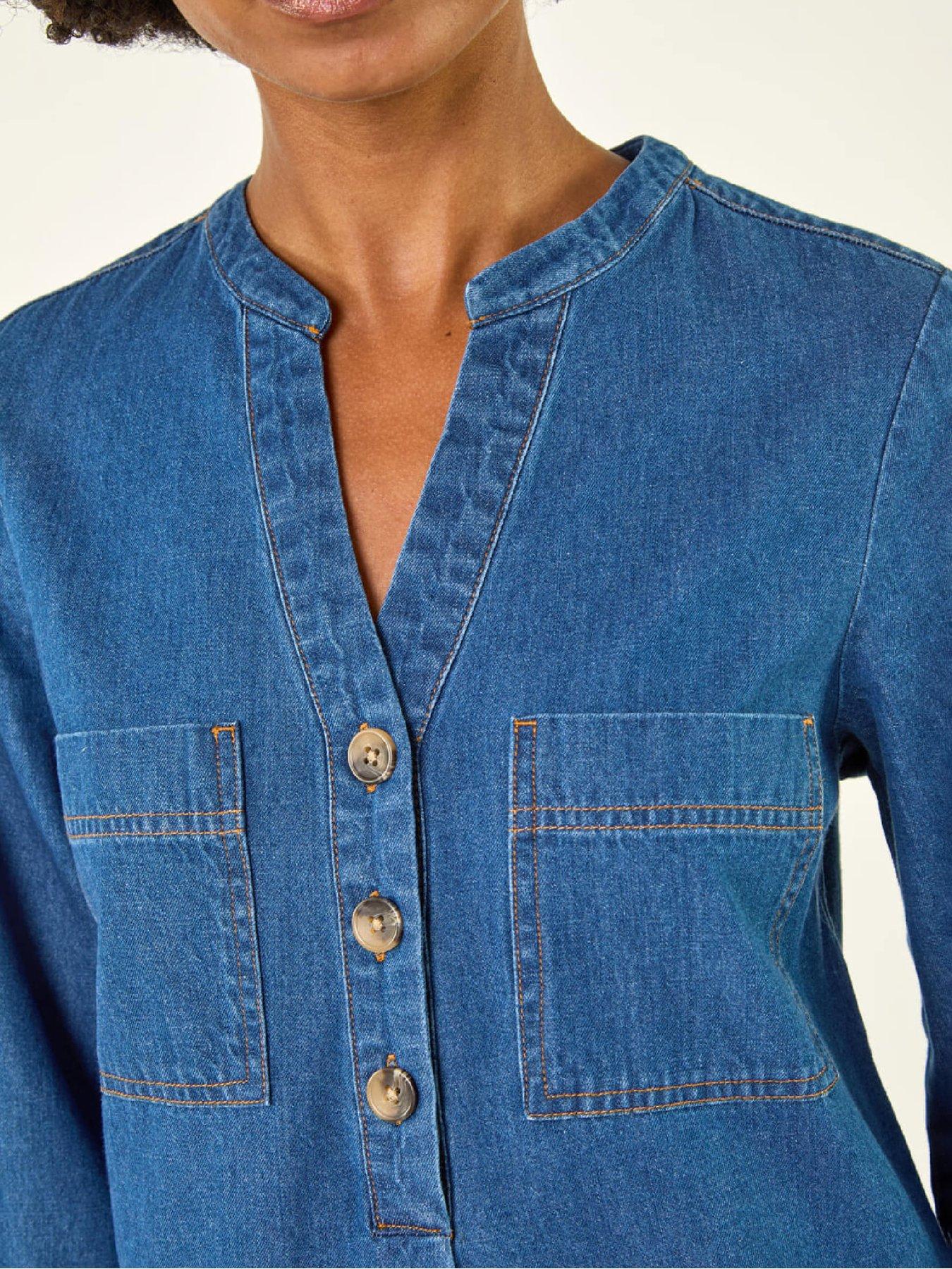 roman-cotton-denim-button-shift-dress-denimdetail