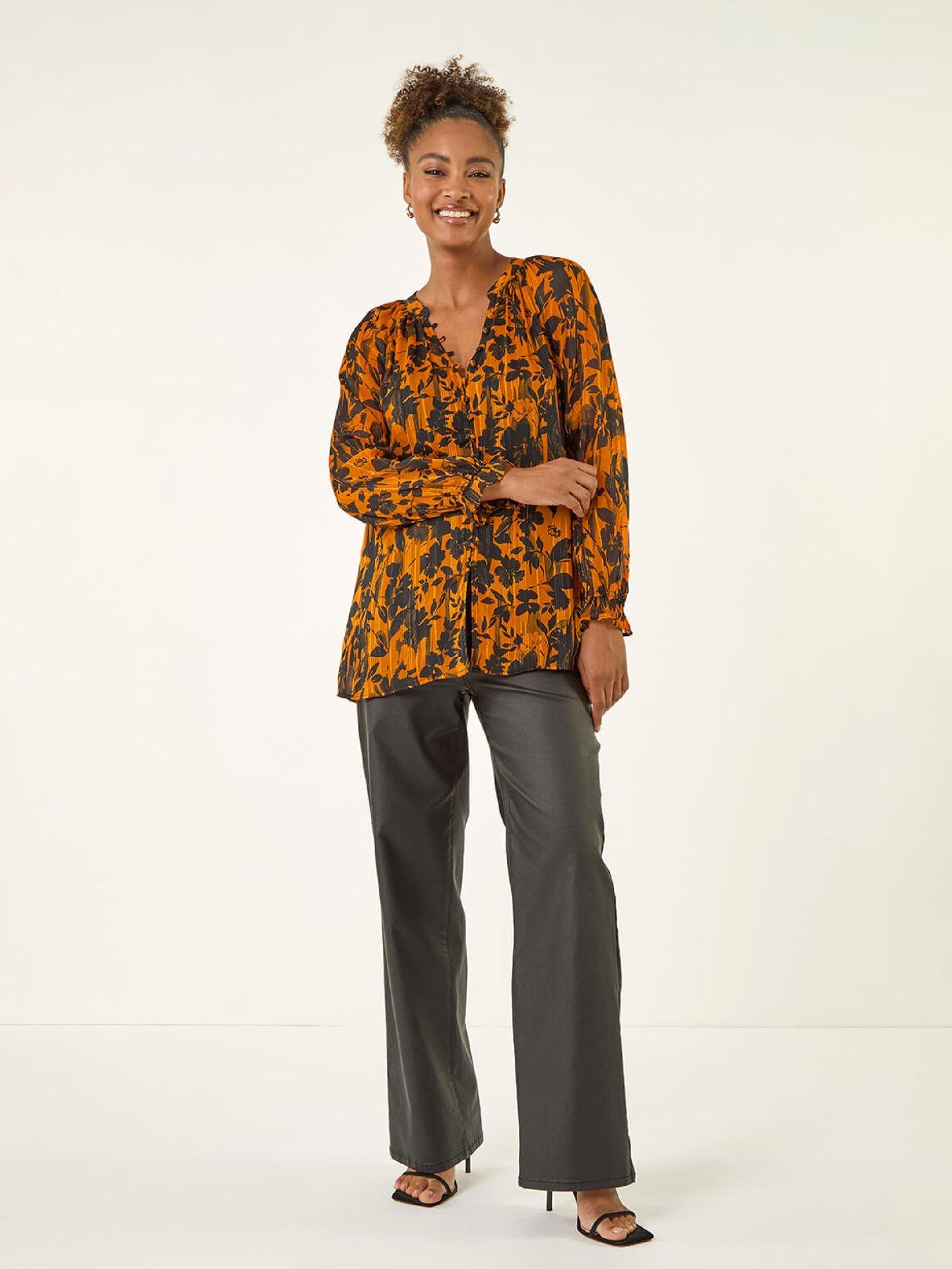 roman-metallic-floral-buttoned-blouse-orangeback
