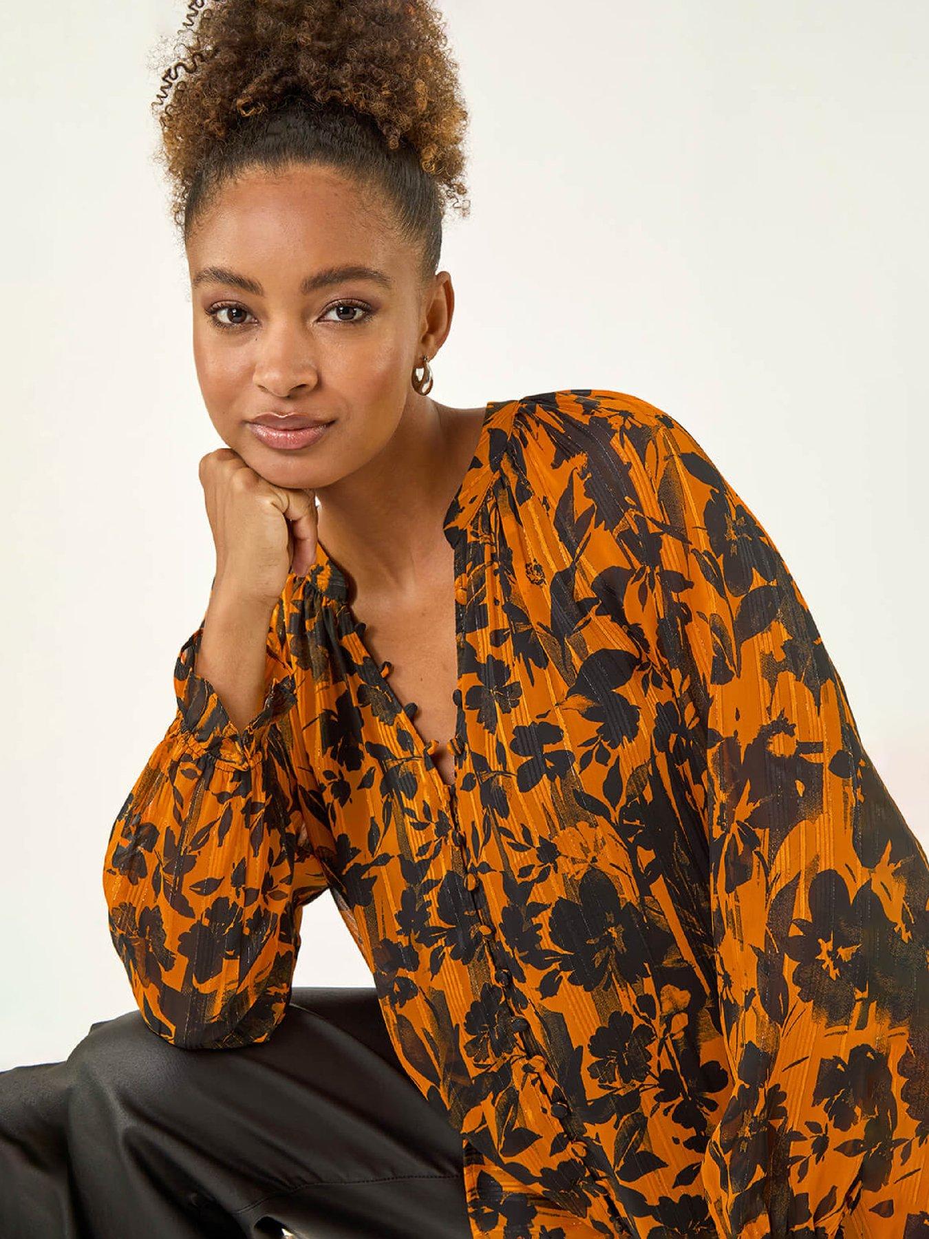 roman-metallic-floral-buttoned-blouse-orangeoutfit