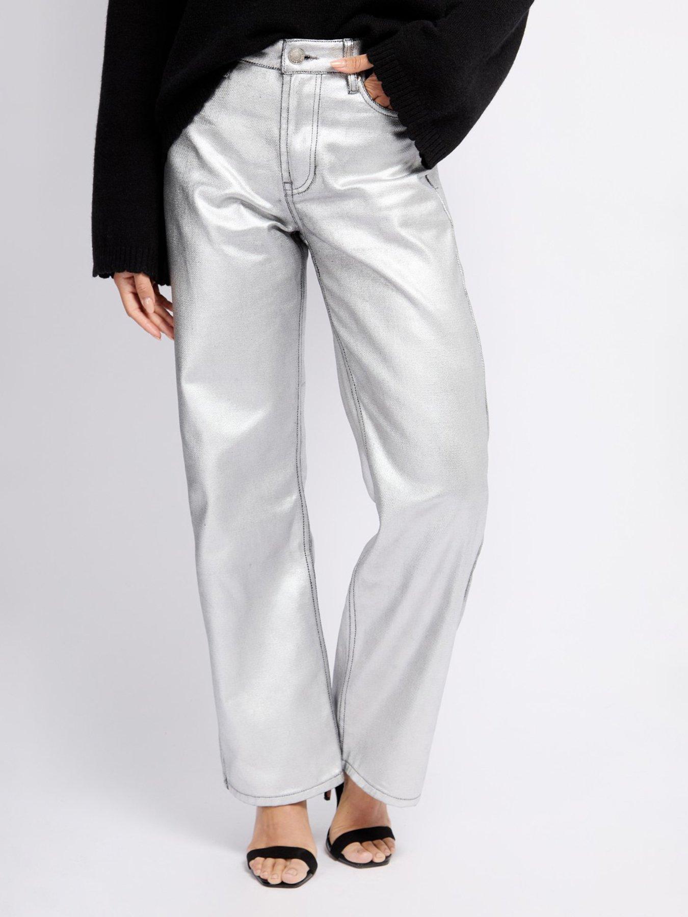 Image 3 of 6 of Little Mistress Coated Trousers- Silver