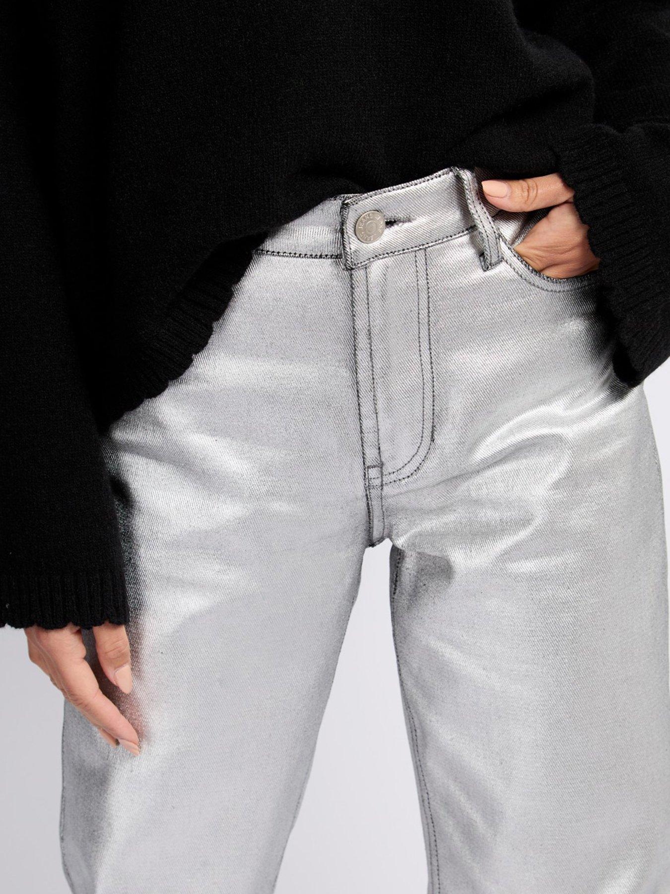 Image 4 of 6 of Little Mistress Coated Trousers- Silver
