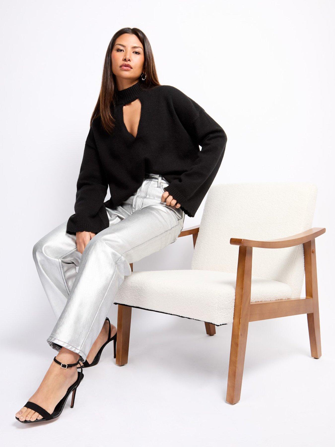 Image 5 of 6 of Little Mistress Coated Trousers- Silver