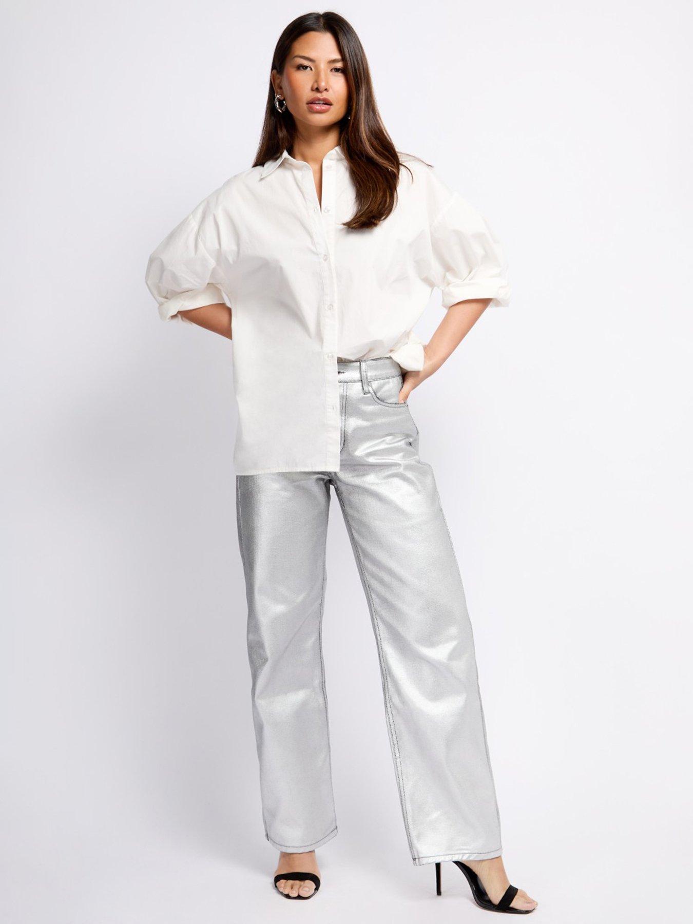Image 6 of 6 of Little Mistress Coated Trousers- Silver