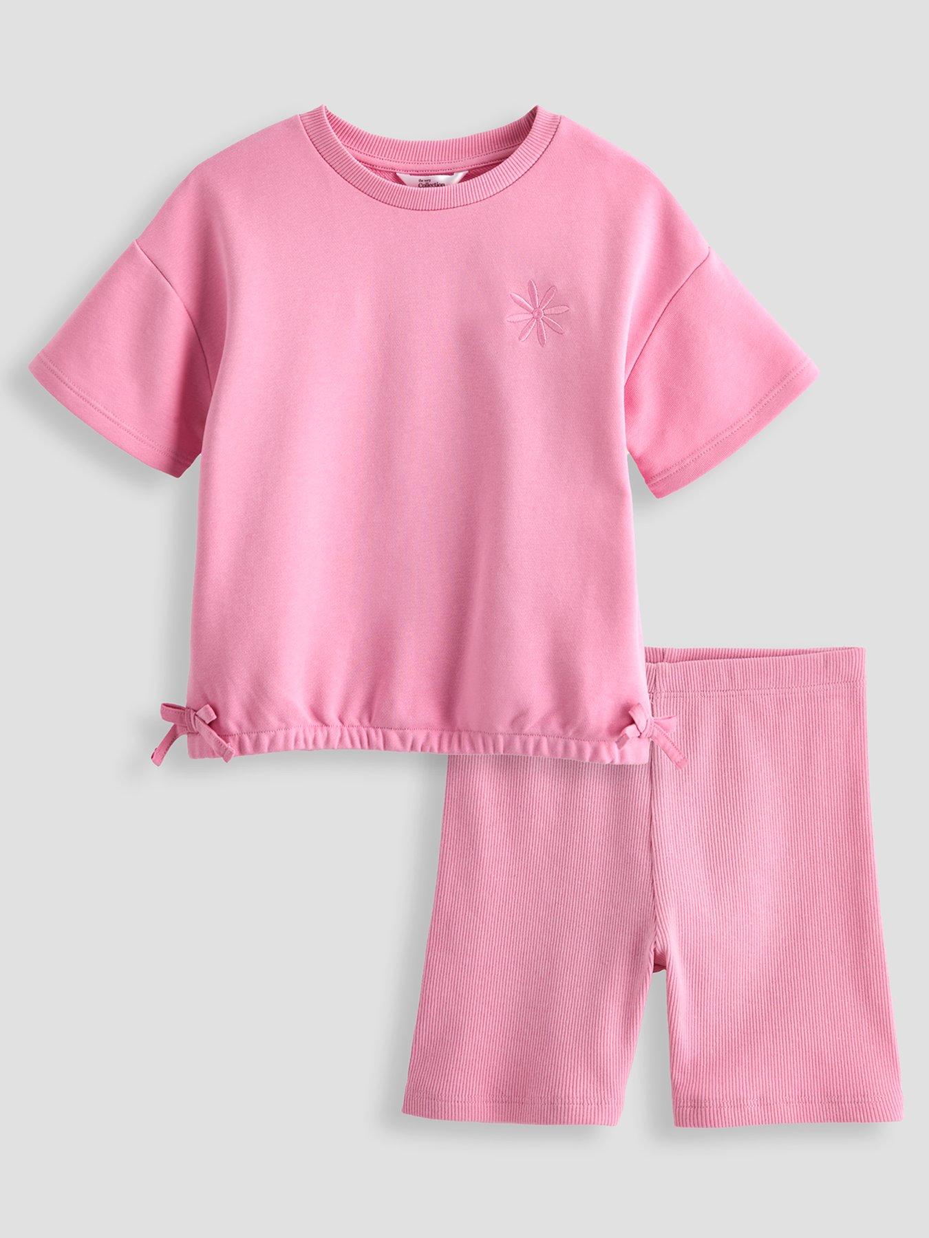 Image 1 of 4 of The Very Collection Girls Jersey Top &amp; Cycling Short Set - Pink