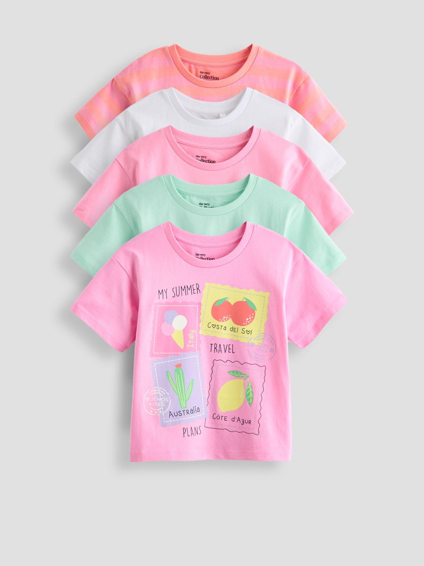 Image 1 of 5 of The Very Collection Girls 5 Pack Graphic Print Summer T-shirts - Multi