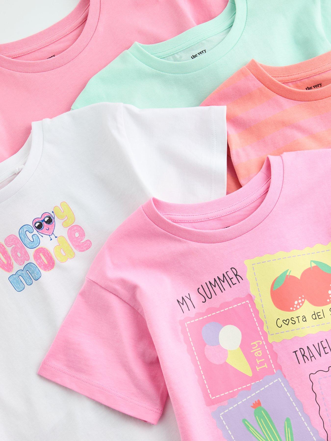 Image 4 of 5 of The Very Collection Girls 5 Pack Graphic Print Summer T-shirts - Multi