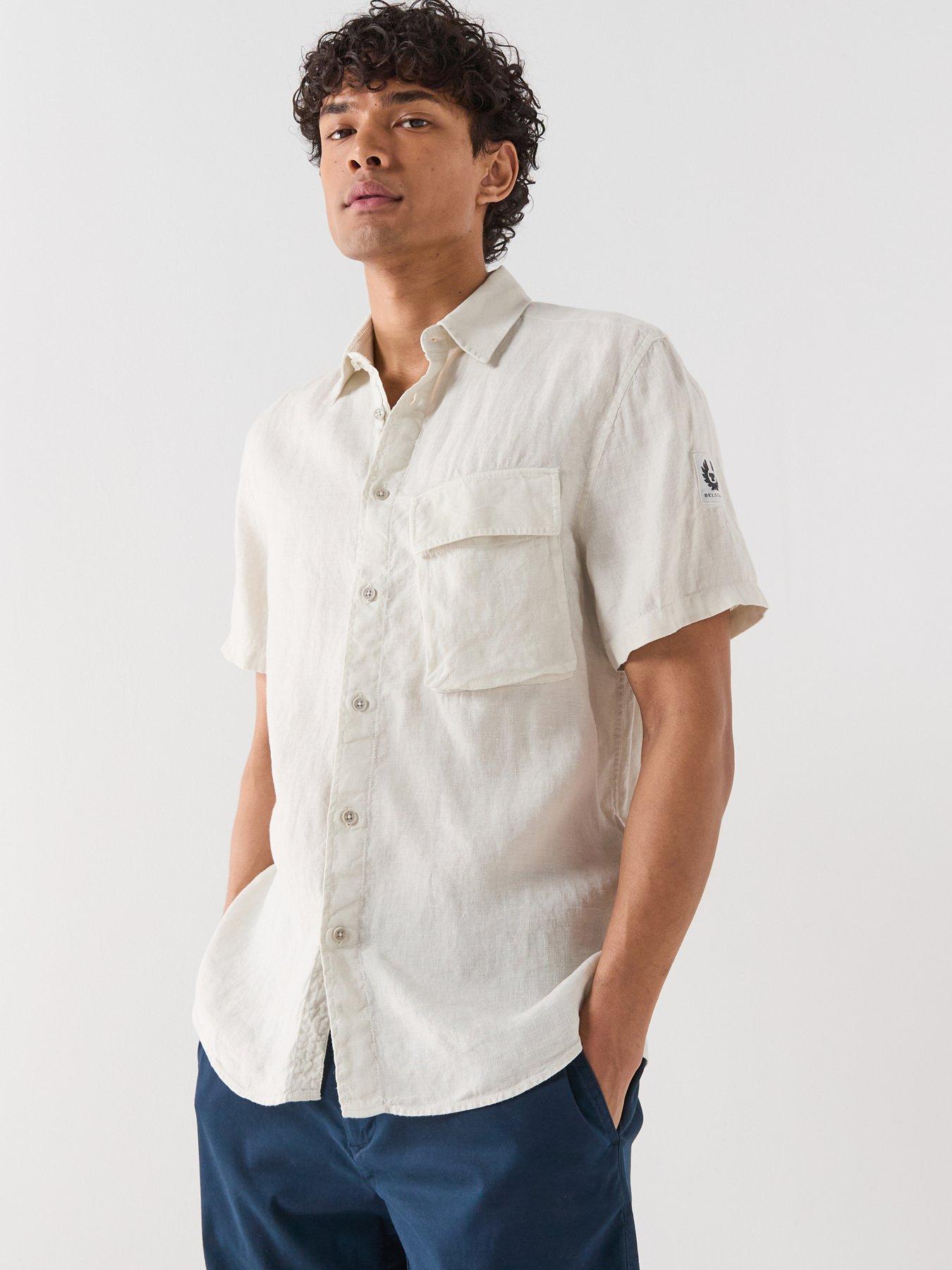 Image 1 of 5 of Belstaff Scale Garment Dye Linen Short Sleeve Shirt - Natural