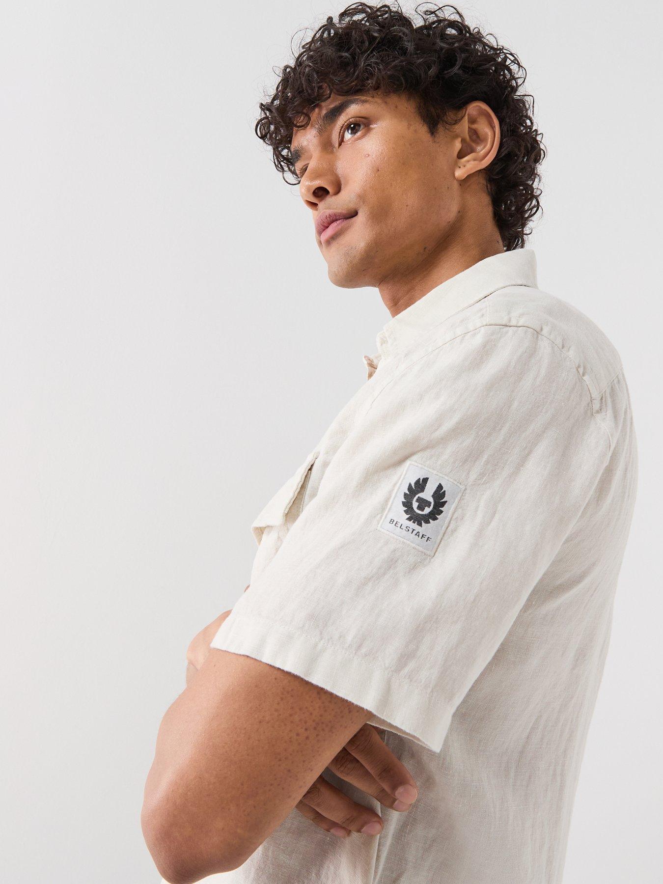 Image 4 of 5 of Belstaff Scale Garment Dye Linen Short Sleeve Shirt - Natural