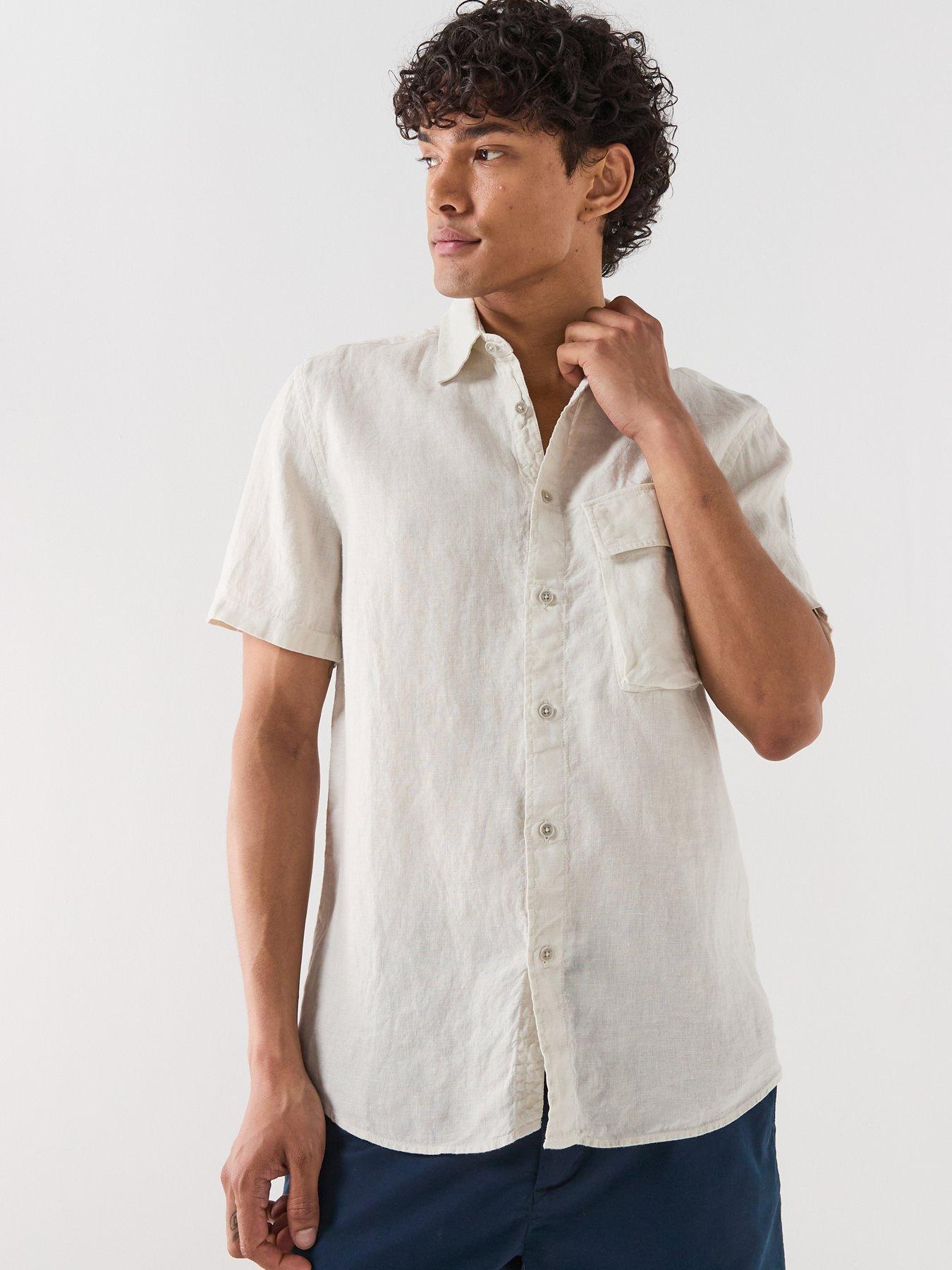 Image 5 of 5 of Belstaff Scale Garment Dye Linen Short Sleeve Shirt - Natural