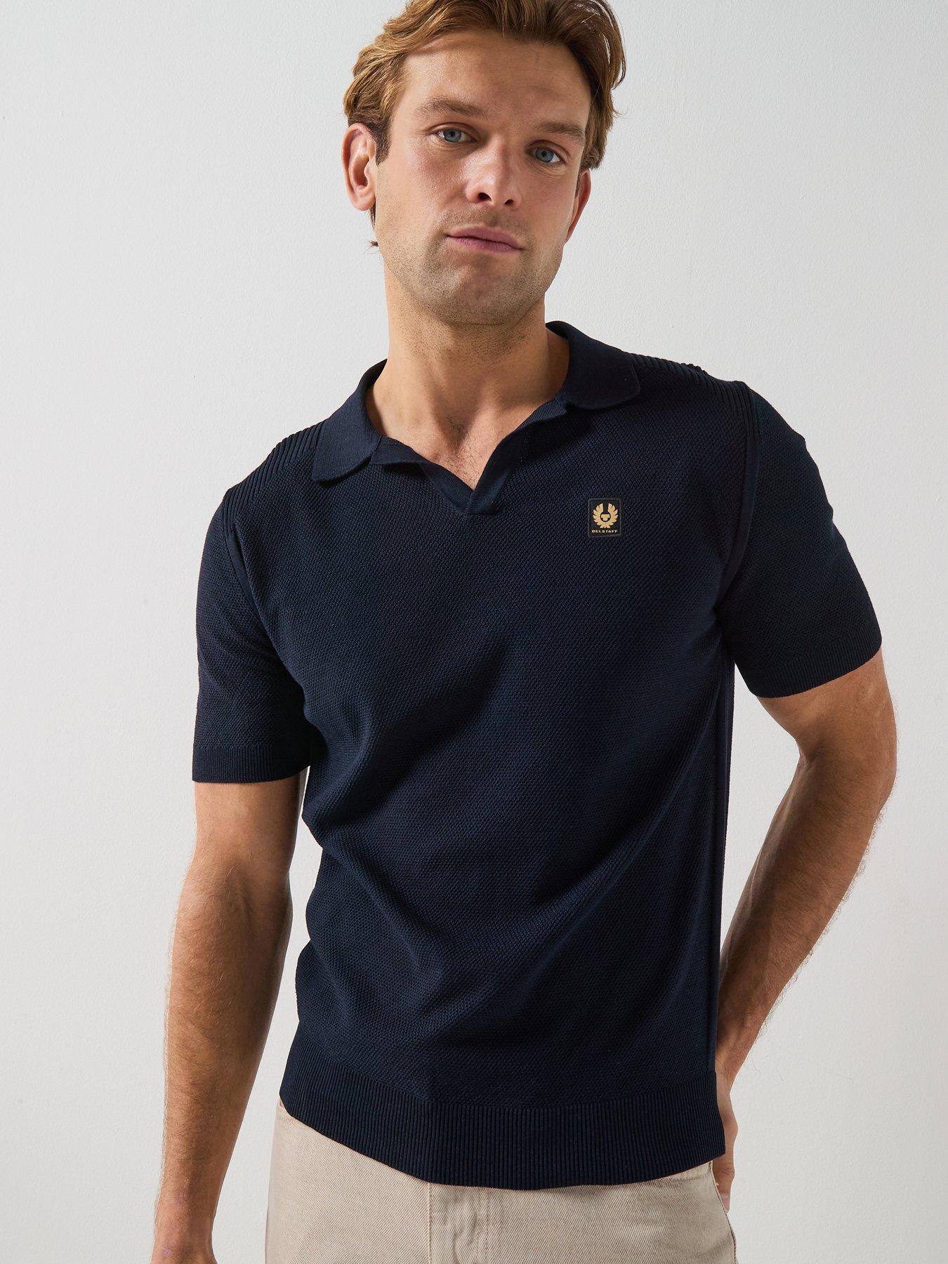Belstaff Coast Knitted Silk Blend Open Collar Polo Shirt - Navy
