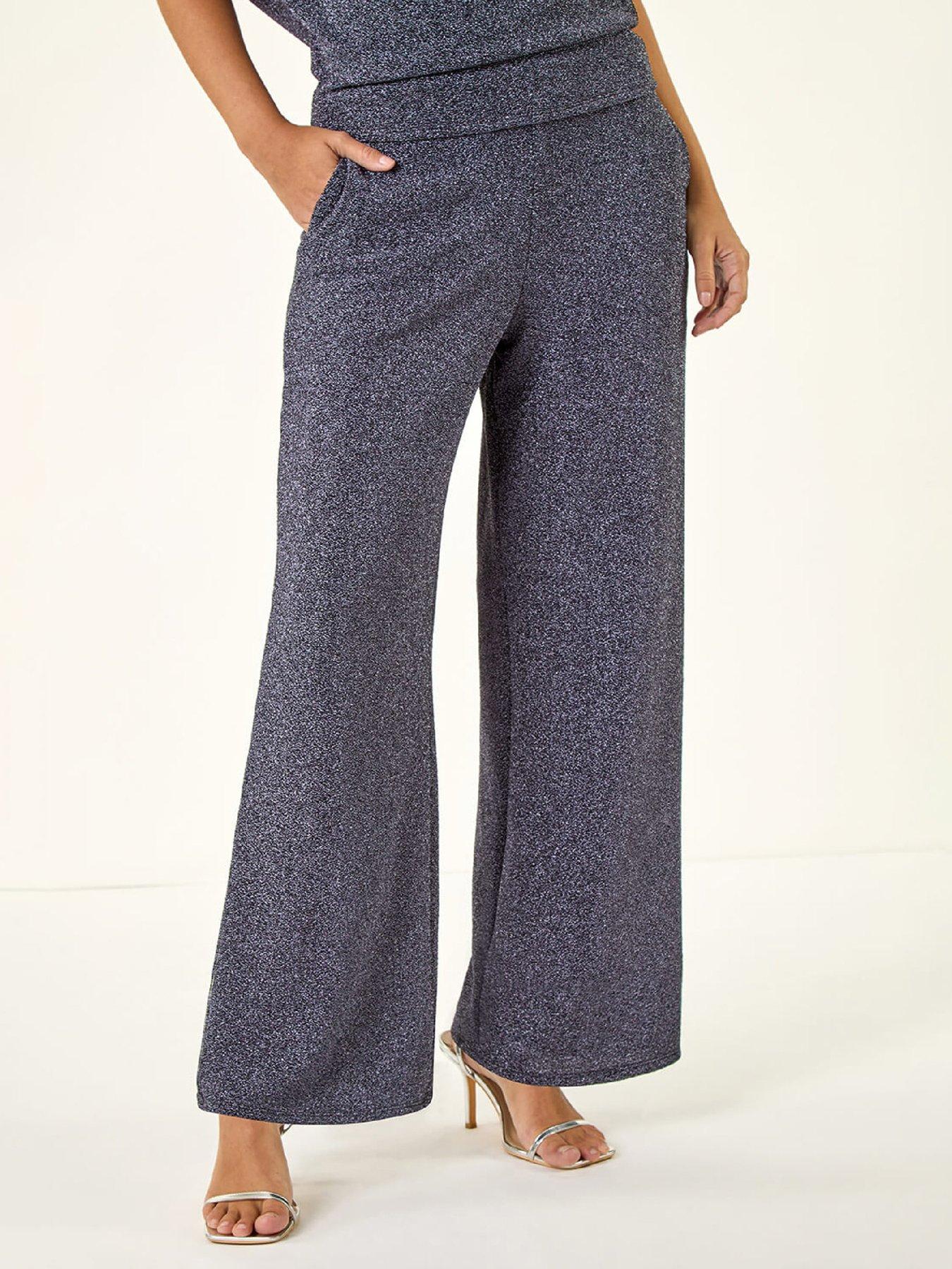 Roman Dusk Metallic Wide Leg Trousers - Navy