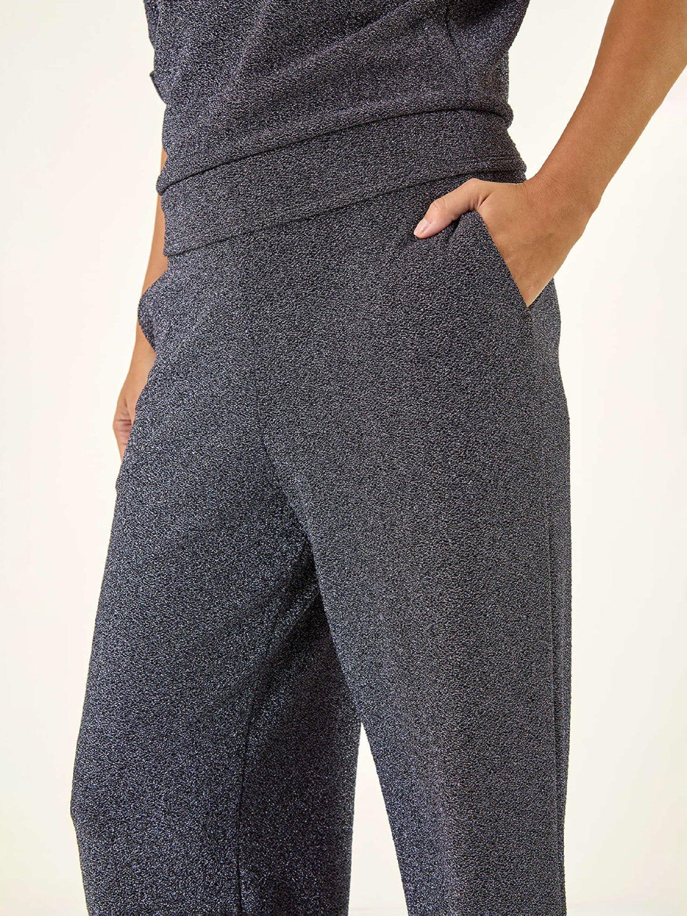 Image 5 of 5 of Roman Dusk Metallic Wide Leg Trousers - Navy