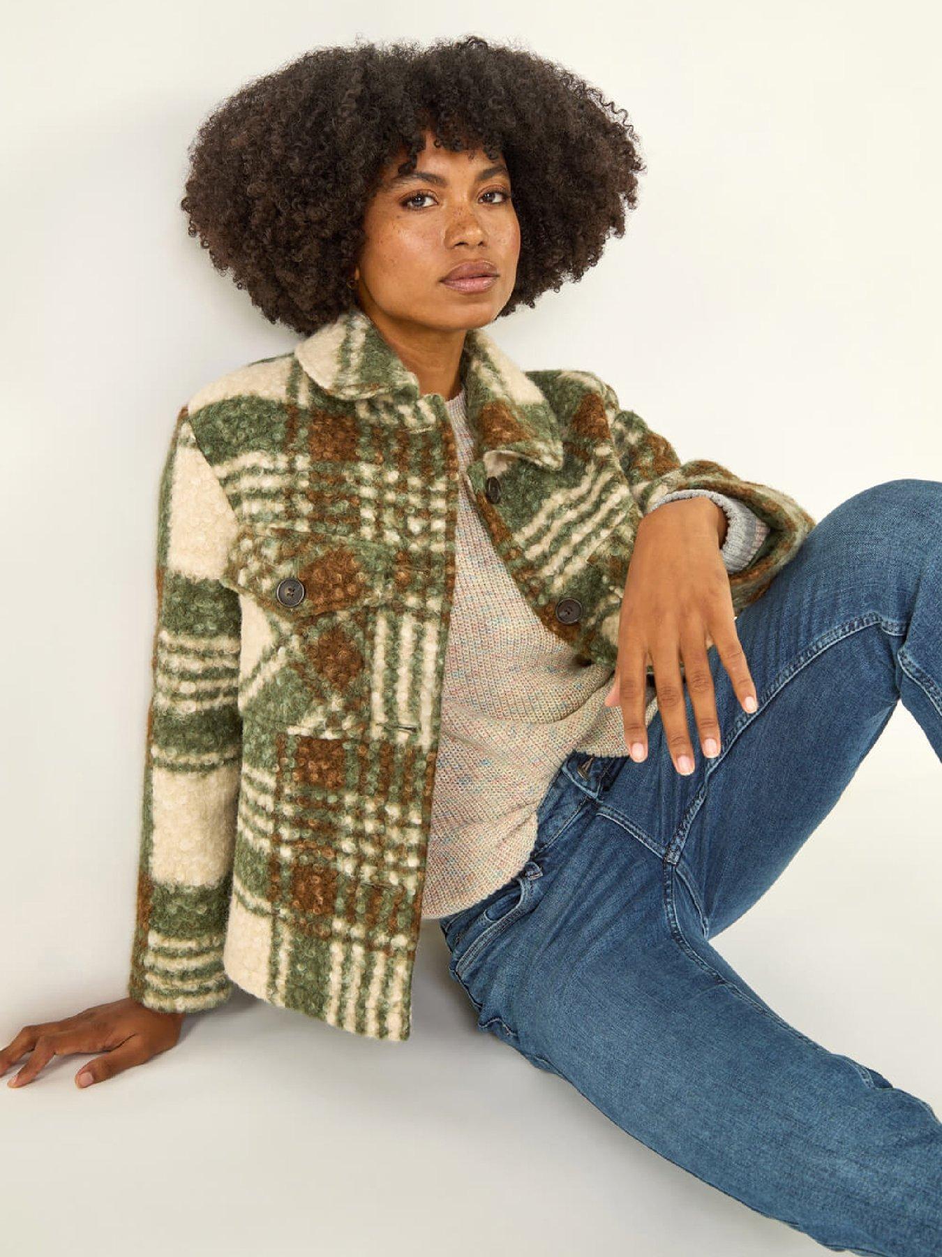 roman-check-print-button-borg-jacket-greenoutfit