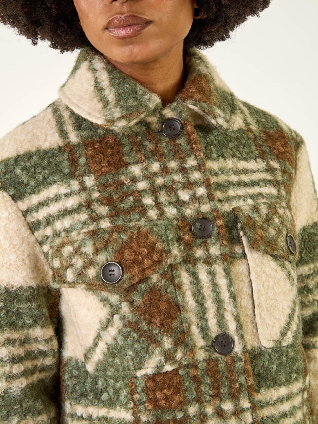 roman-check-print-button-borg-jacket-greendetail
