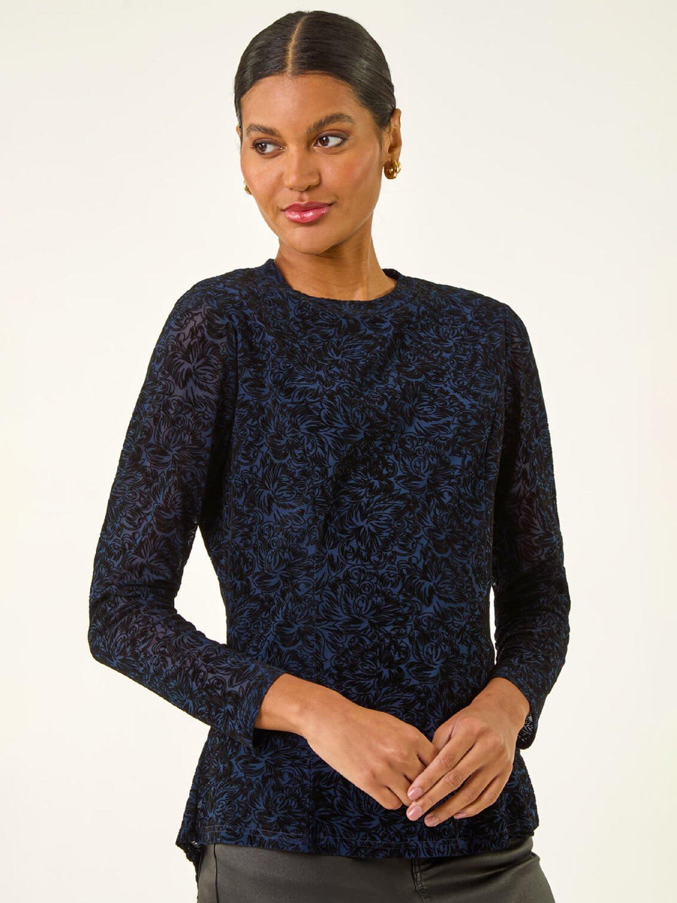 roman-flock-mesh-textured-top-navy