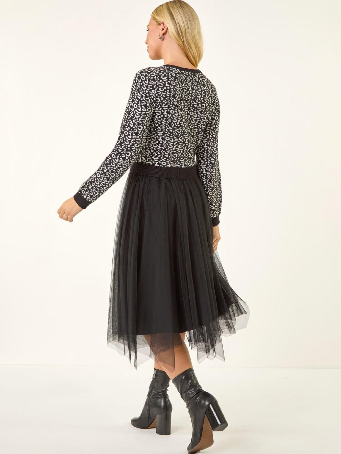 Image 2 of 5 of Roman Petite Animal Knitted Mesh Dress - Black