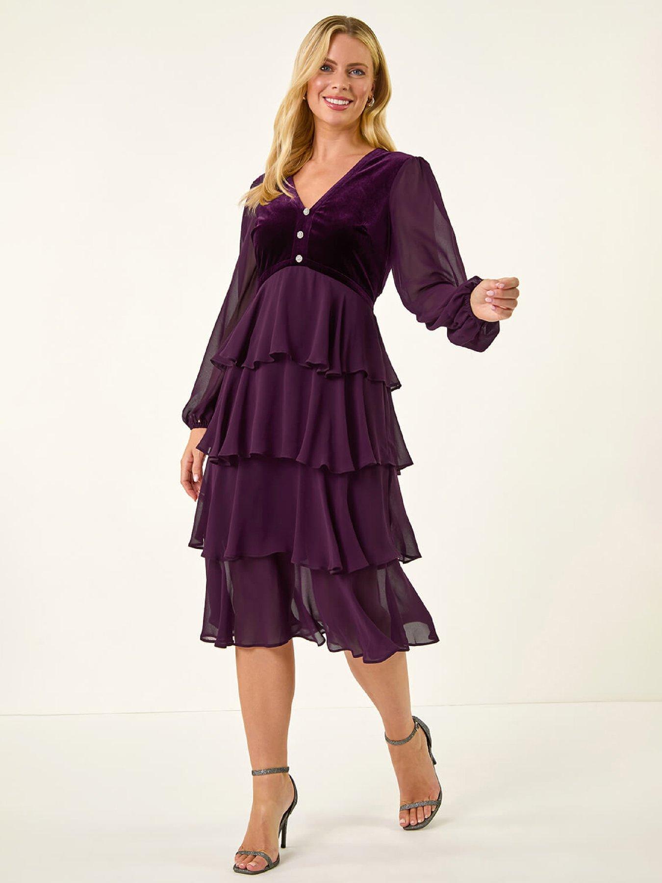roman-petite-velvet-tiered-midi-stretch-dress-plum