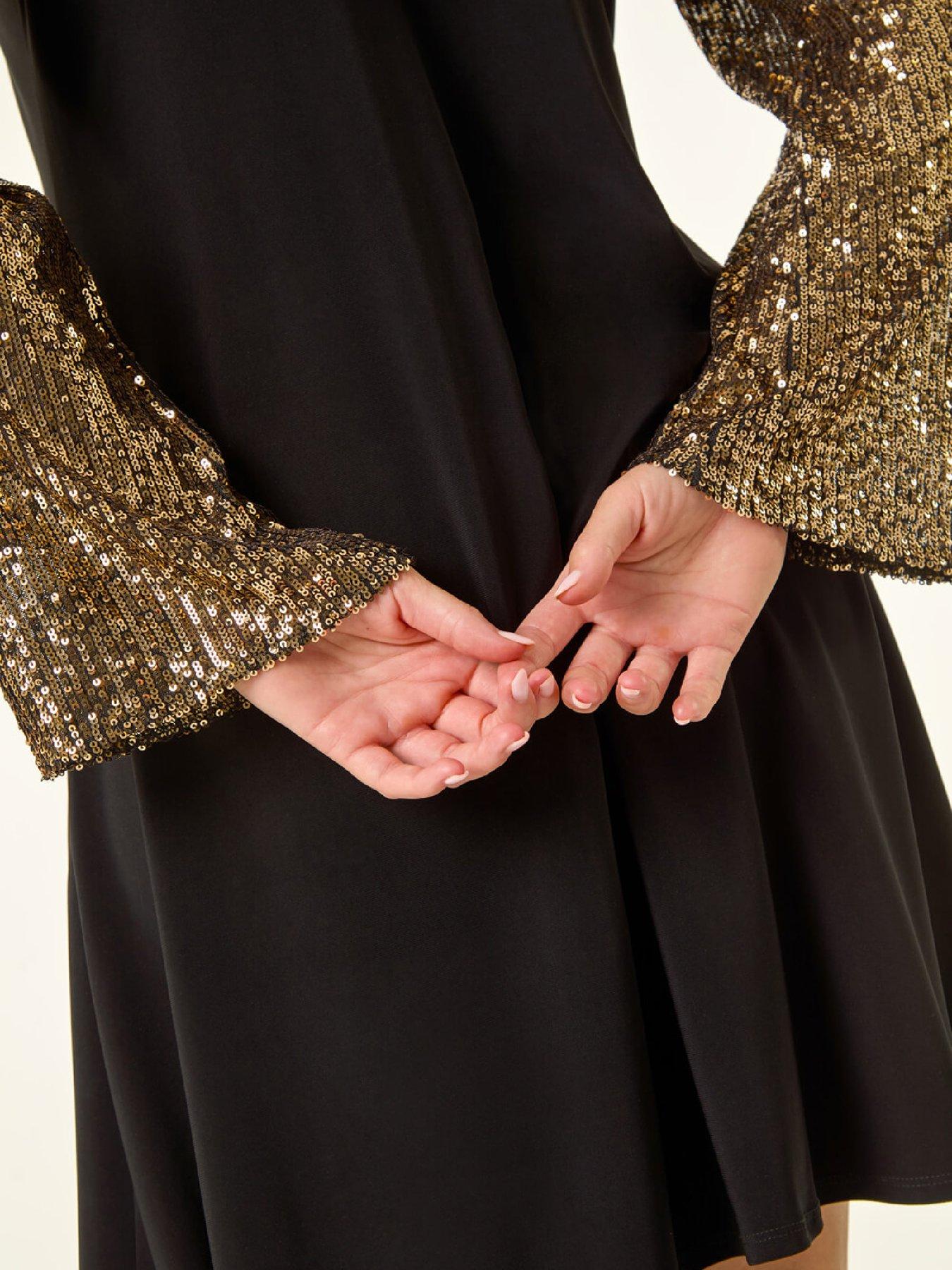 roman-petite-contrast-sequin-stretch-dress-bronzedetail