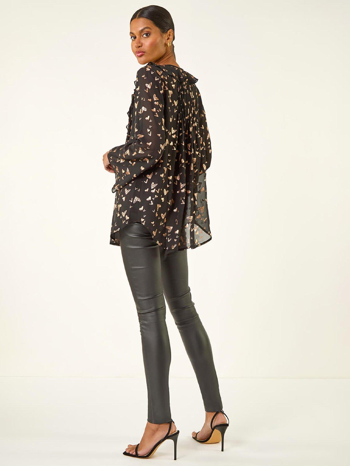 roman-foil-heart-print-frill-front-blouse-rosestillFront