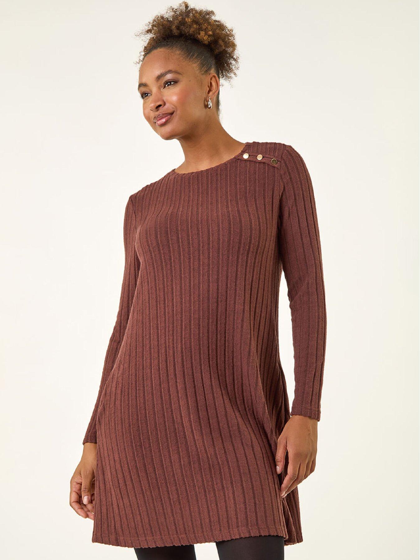 Roman Textured Ribbed Swing Dress - Chocolate