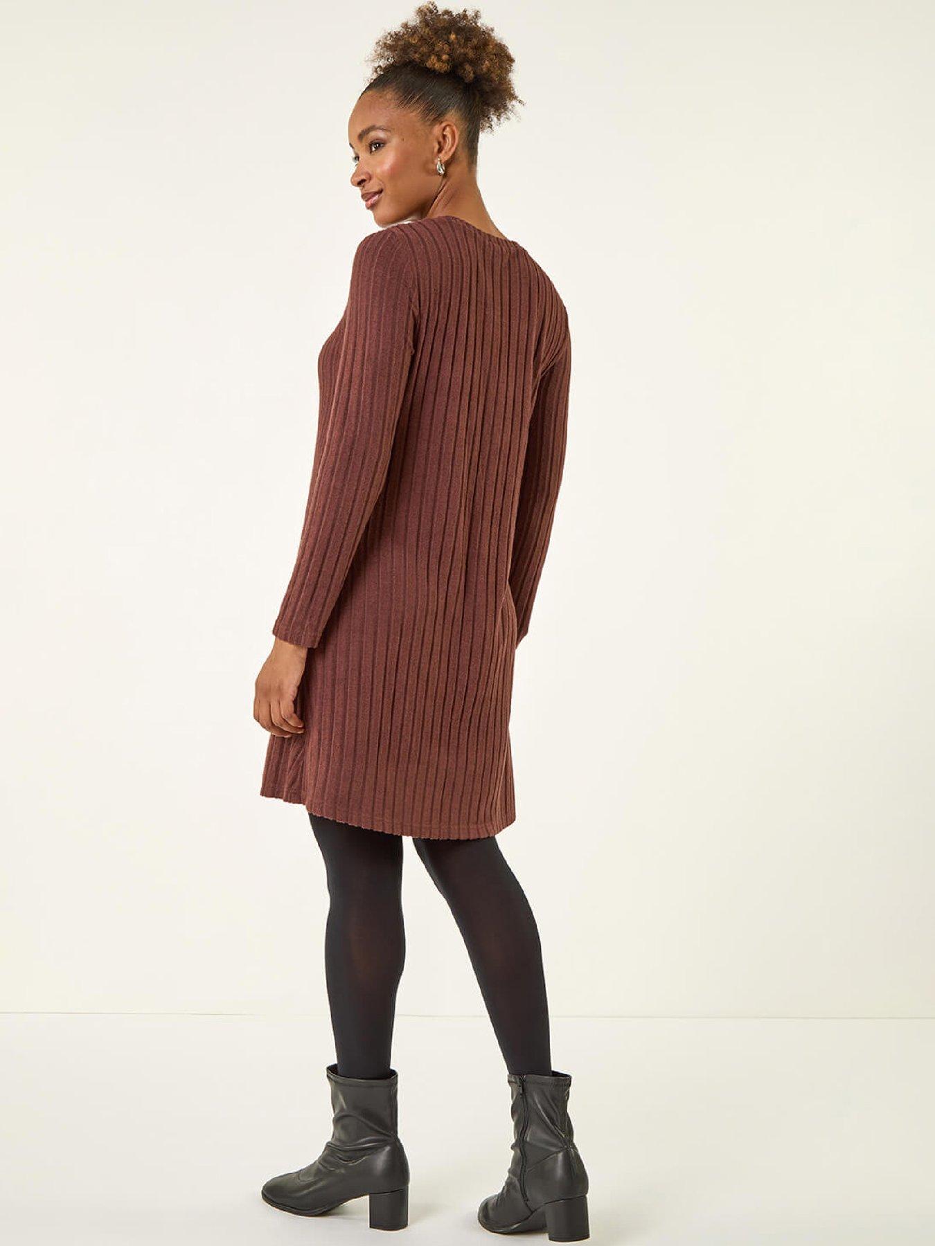roman-textured-ribbed-swing-dress-chocolatestillFront