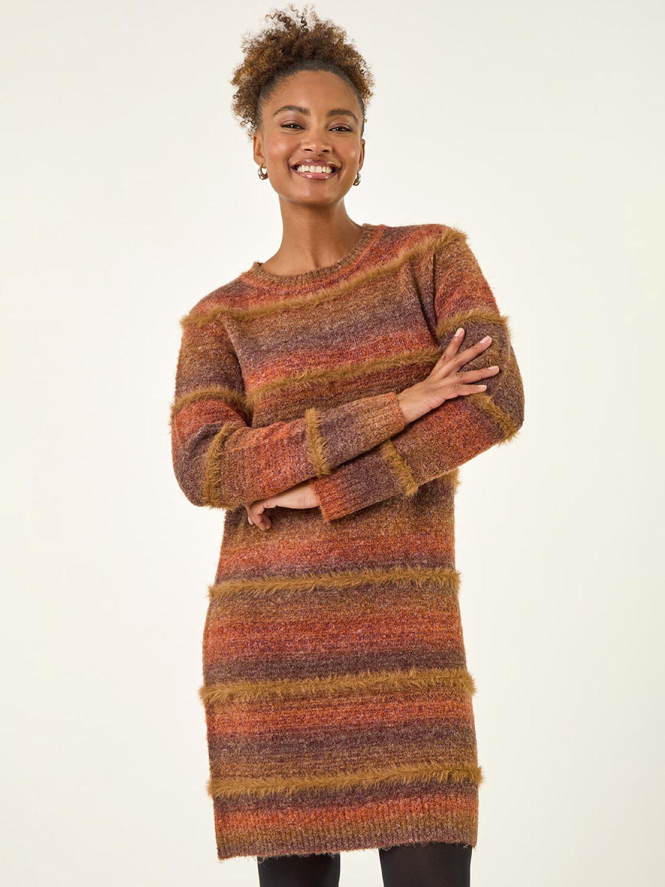 chocolate brown jumper dress Chocolate Fluffy Knit Satin Bow Back Mini Jumper Dress  AX Paris