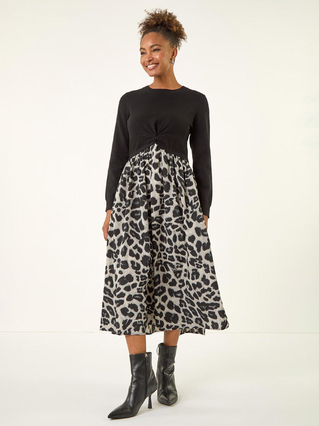 roman-animal-print-twist-front-midi-dress-grey