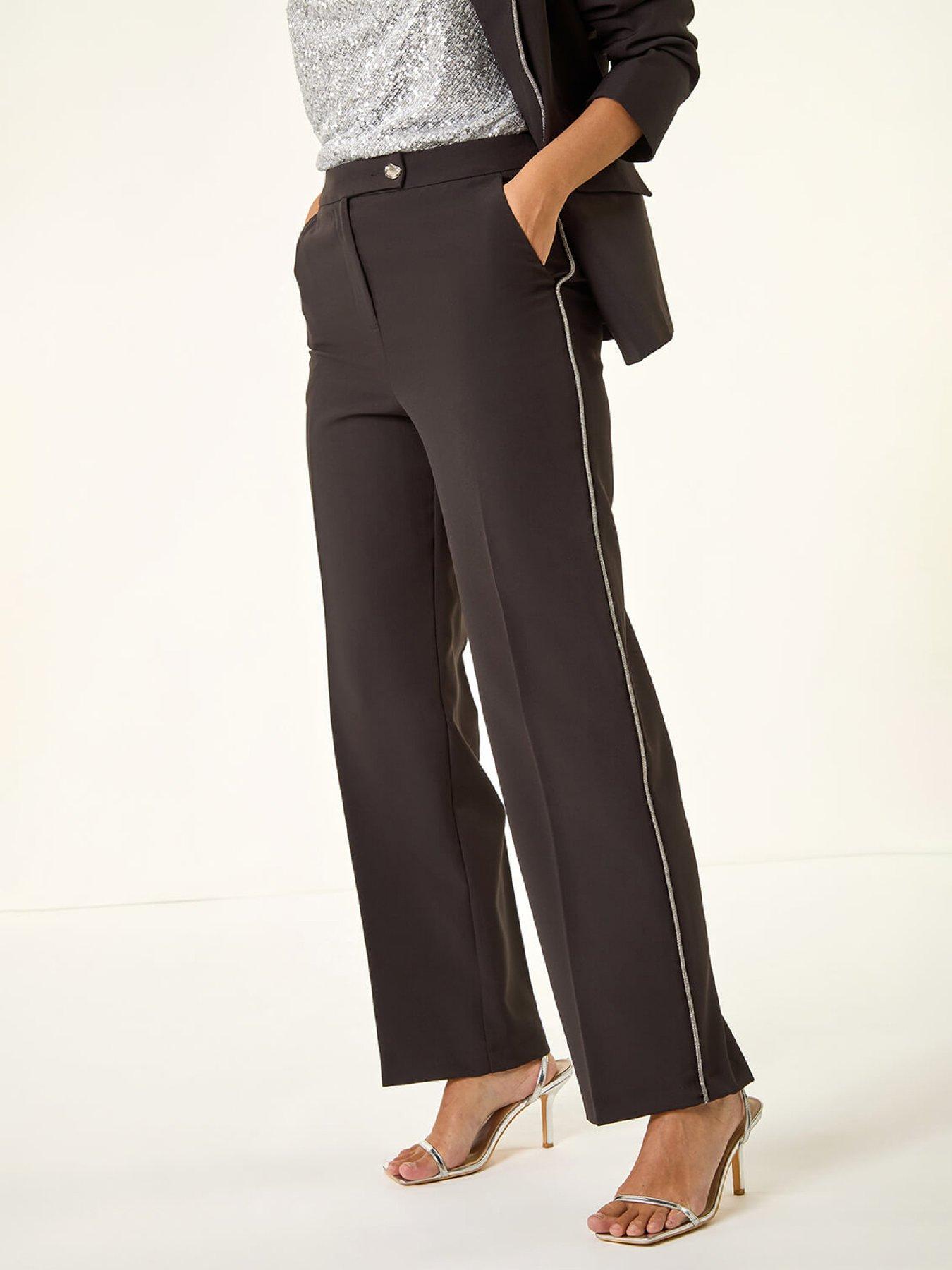 Roman Dusk Diamante Trim Tailored Trousers - Black