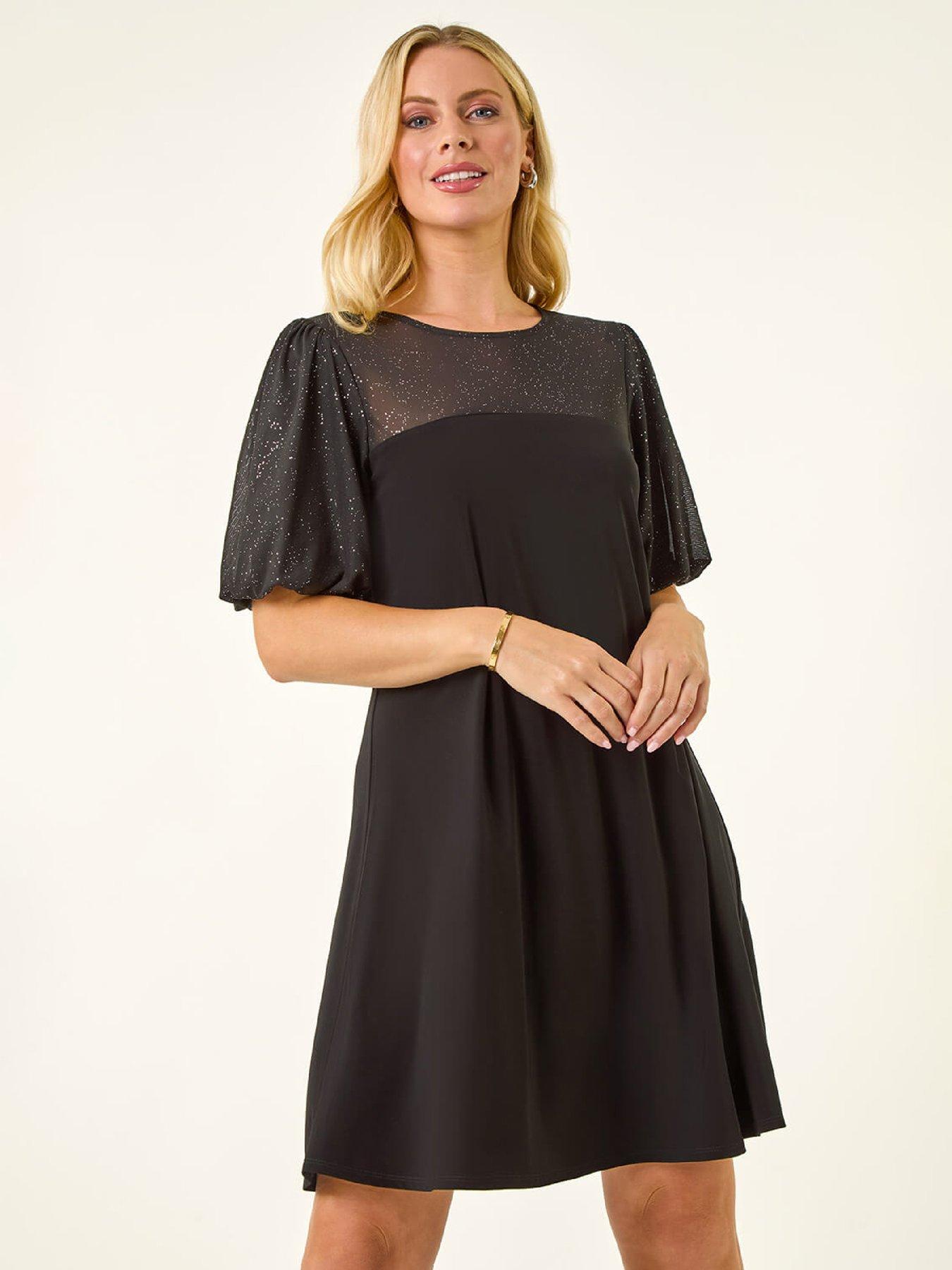 Roman Petite Sparkle Contrast Dress - Black