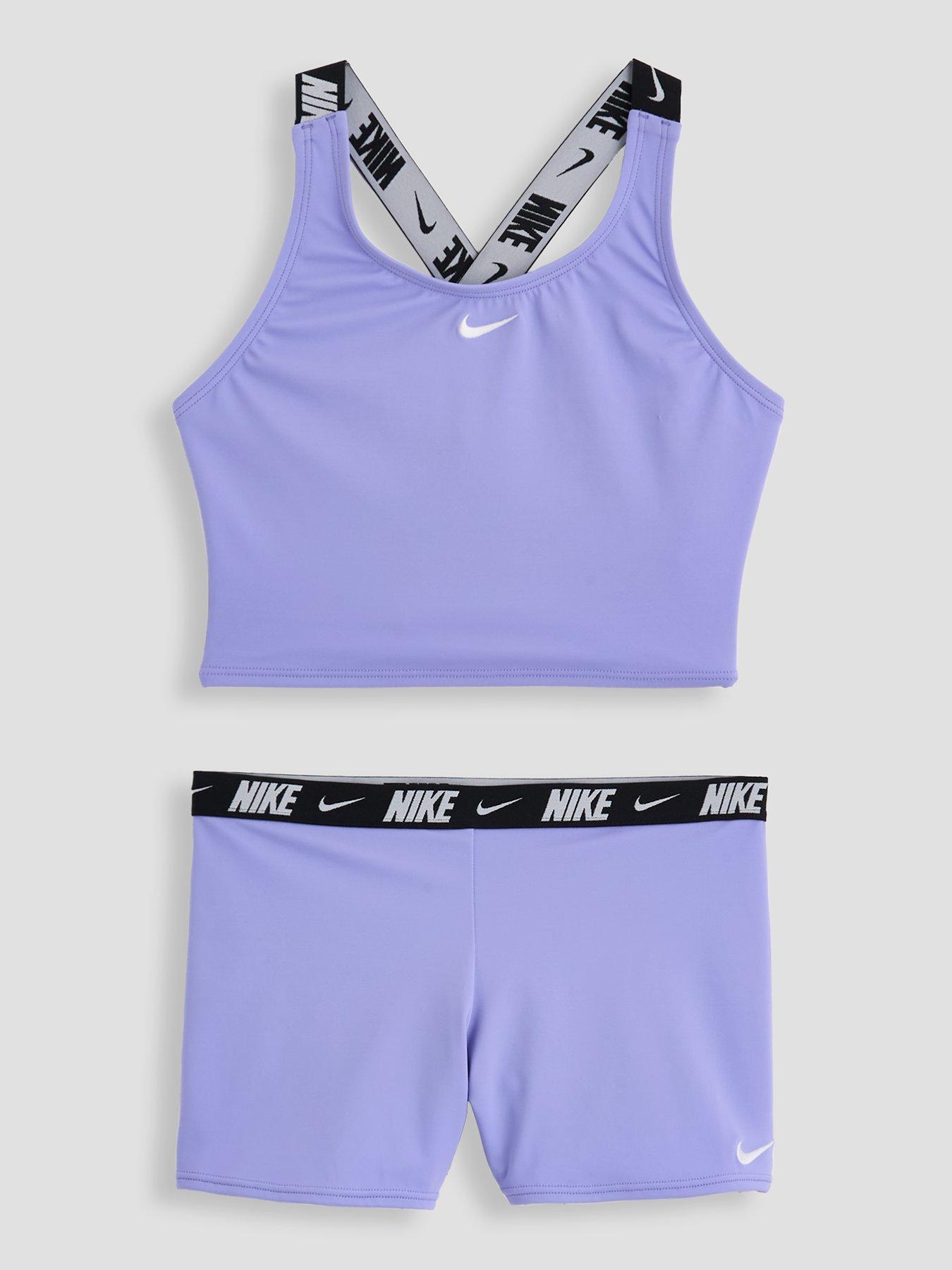 Nike Girls Crossback Midkini  &  Short Swim Set - Purple