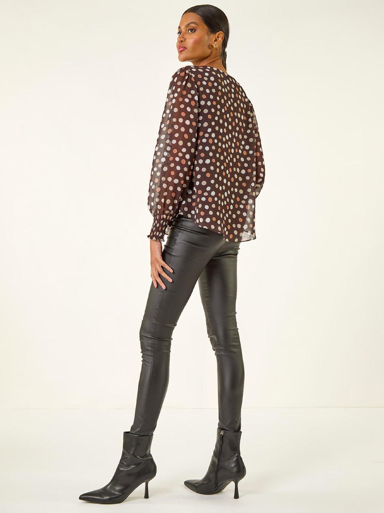 roman-spot-print-shirred-top-chocolatestillFront