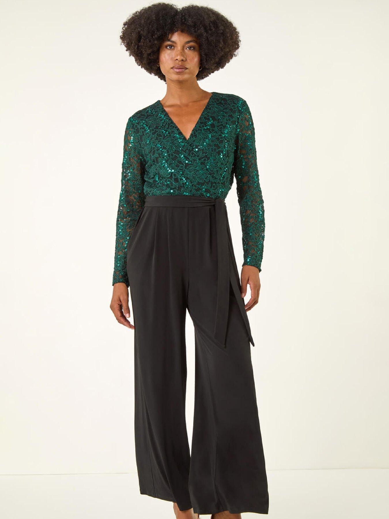 roman-sequin-lace-v-neck-stretch-jumpsuit-greenoutfit