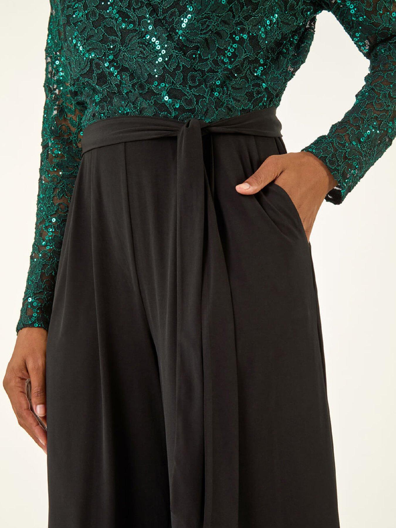 roman-sequin-lace-v-neck-stretch-jumpsuit-greendetail