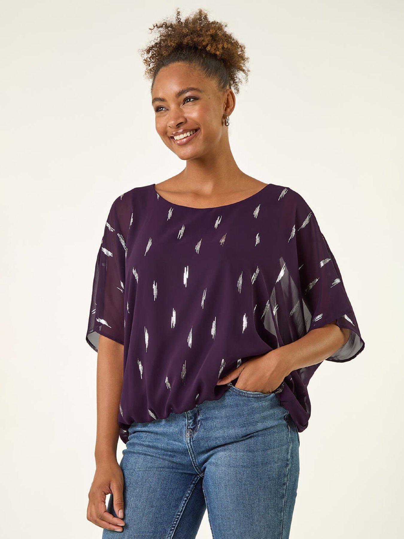 roman-foil-print-bubble-hem-top-purple