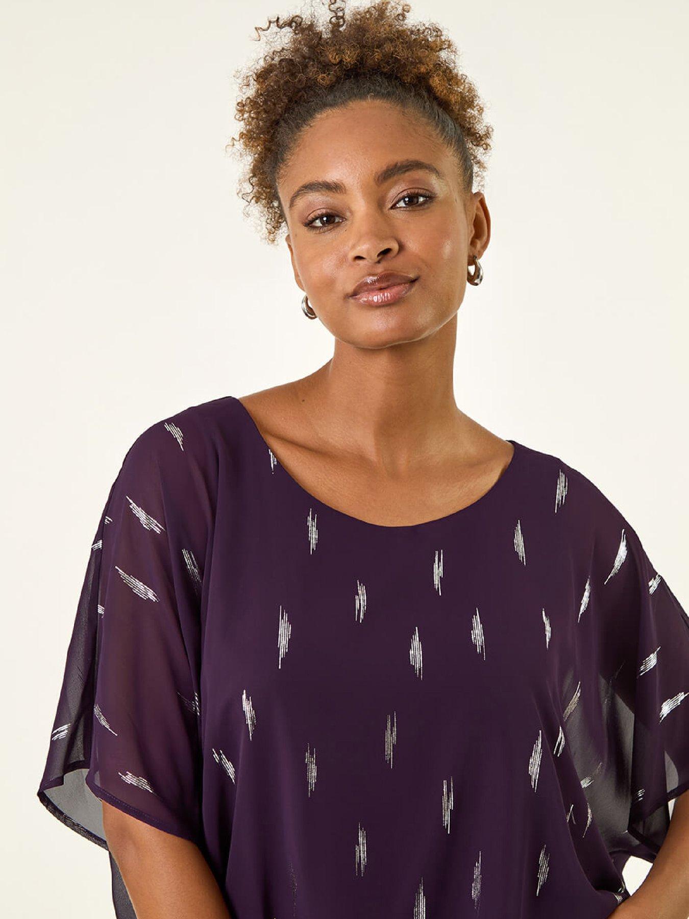 roman-foil-print-bubble-hem-top-purpleoutfit