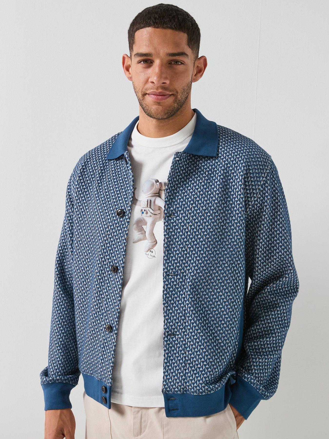 Image 1 of 4 of PS PAUL SMITH Regular Fit Collared Knitted Cardigan - Blue