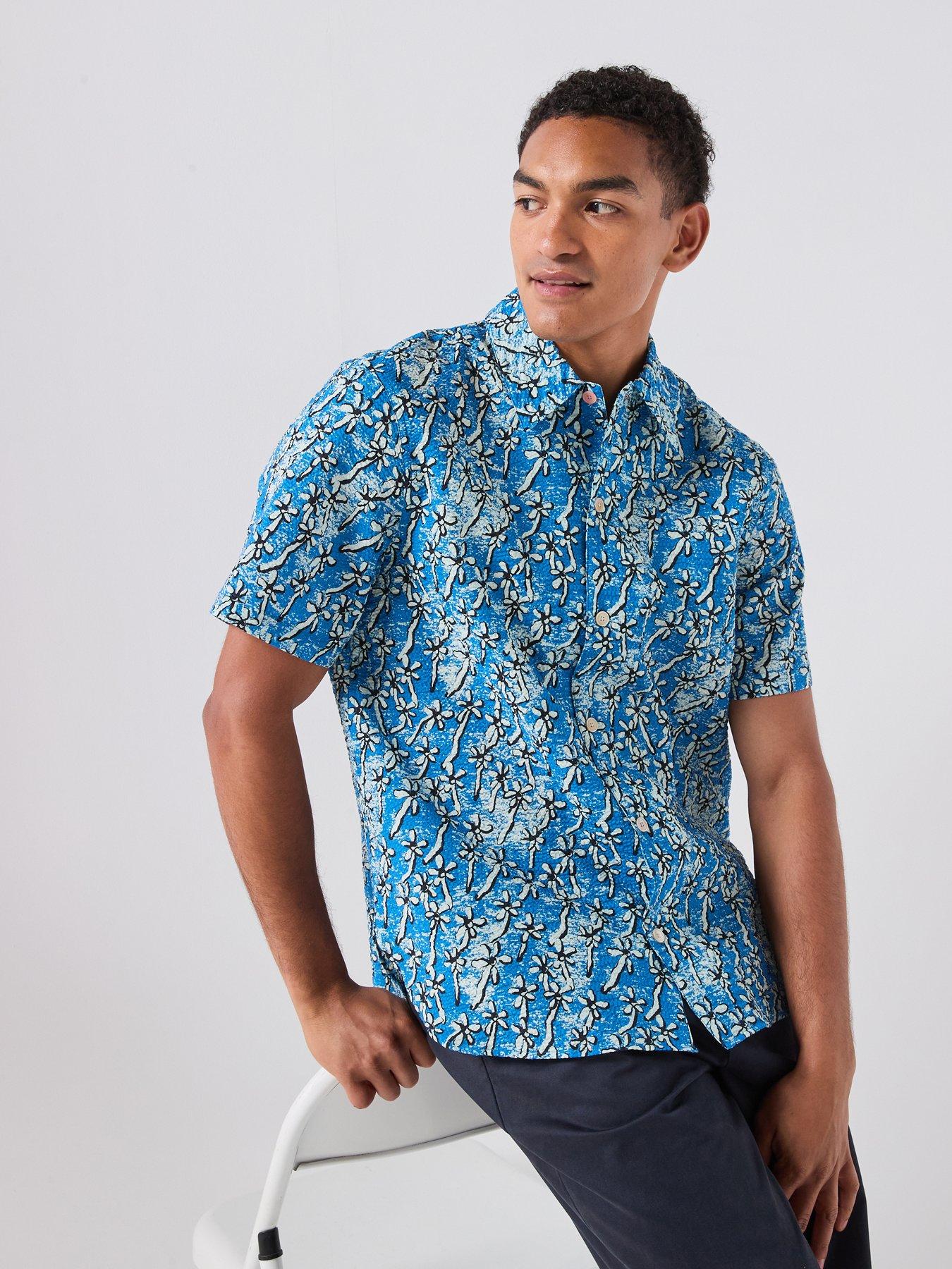 PS PAUL SMITH Regular Floral Short Sleeve Shirts - Blue
