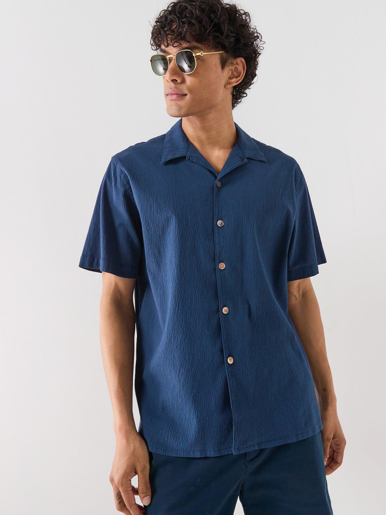 PS PAUL SMITH Casual Fit Cuban Collar Short Sleeve Shirt - Navy